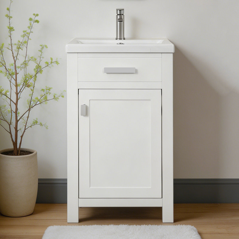 Meuble-lavabo simple autoportant moderne de 20 po avec plateau en céramique pour petit espace, Blanc