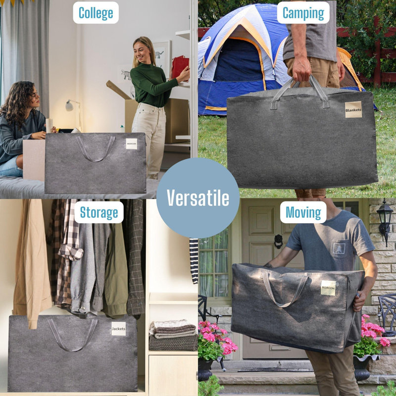 Moving And Storage Bags, Heavy Duty, Alternative To Moving Boxes, Large Packing Totes Supplies For College Dorm Room With Zipper For Clothes, Wide Open Design (/8 PCS)