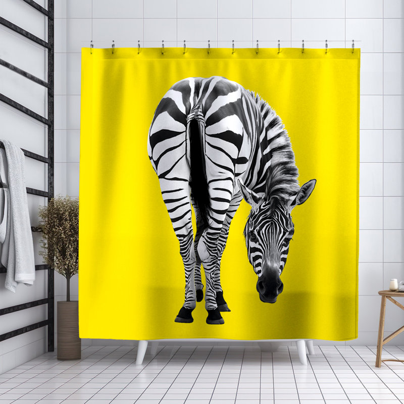 Jez Shower Curtain, Black/White/Yellow