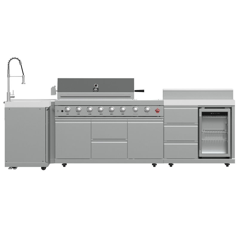 FORNO Bulnes Outdoor Kitchen 40" 84,000 BTU Stainless Steel BBQ with White Sintered Stone Countertops, White