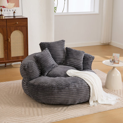 Fauteuil à billes, fauteuil à billes pour adultes, enfants, fauteuil à billes surdimensionné en velours côtelé avec 3 coussins et accoudoirs, fauteuil à billes et canapé paresseux avec rembourrage en mousse pour chambre à coucher