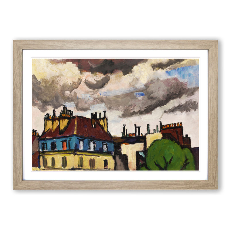 Rooftops and Clouds in Paris by Henry Lyman Sayen - Picture Frame Painting, 36cm H x 48cm W x 2cm D, Oak Framed
