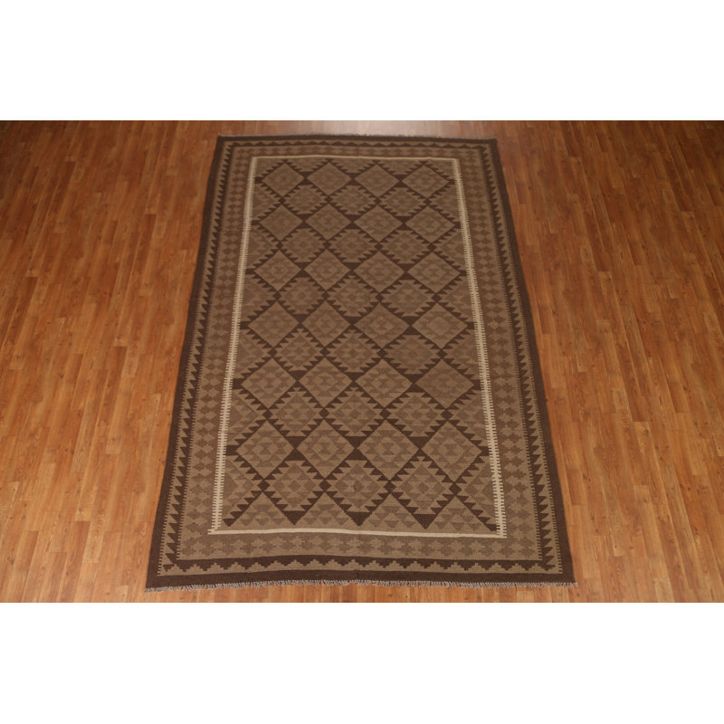 Brown Kilim Wool Area Rug 7x10