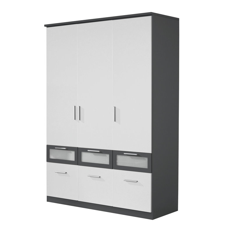 Bochum 4 Door Wardrobe, Alpine white, metallic grey and frosted glass