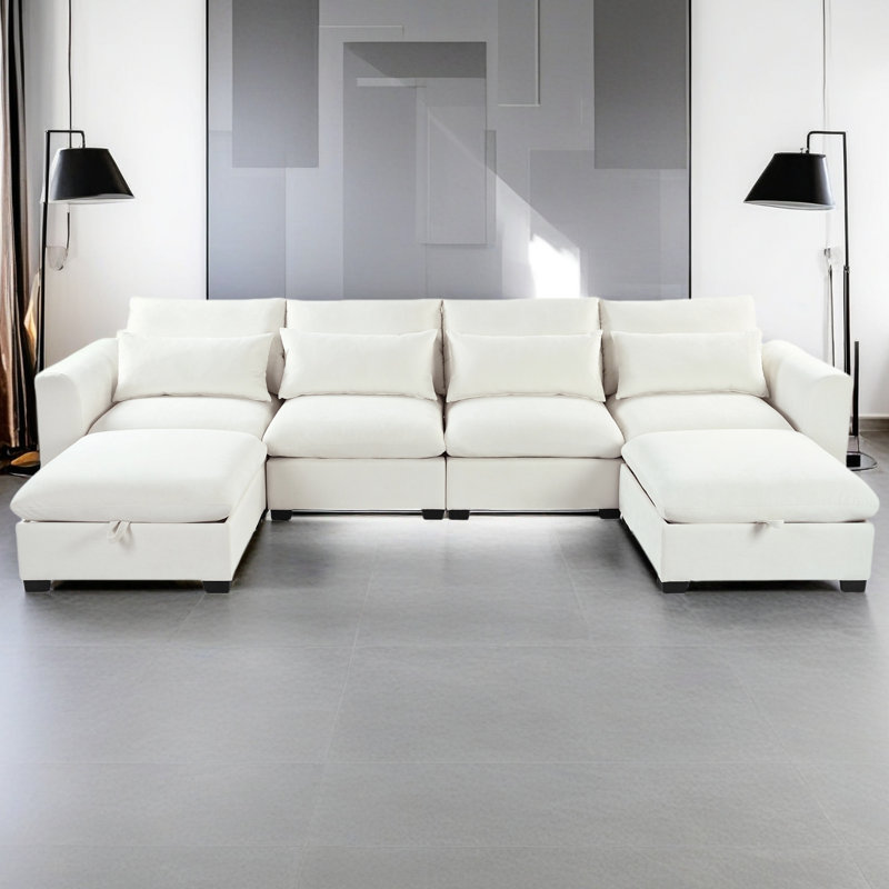 Canapé d'angle modulaire en U avec deux repose-pieds, idéal pour les salons, les bureaux, les cinémas maison et plus, Beige