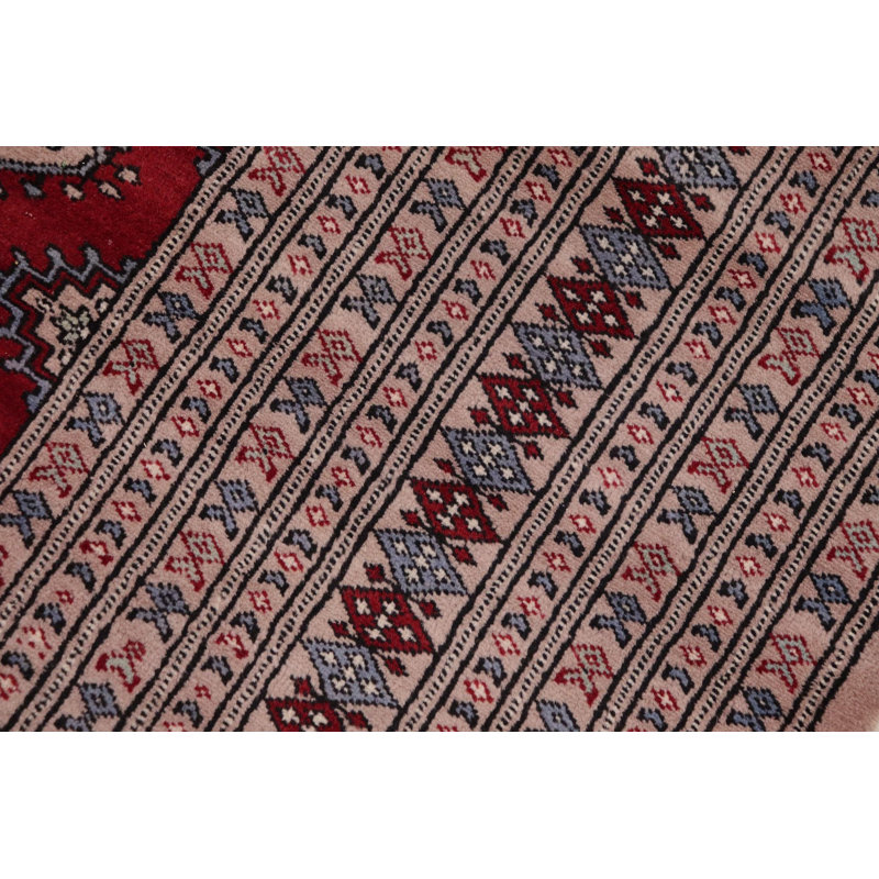 Tapis beige / rouge / bleu en laine noué à la main à motif géométrique 9 pi 2 po x 11 pi 6 po Abril
