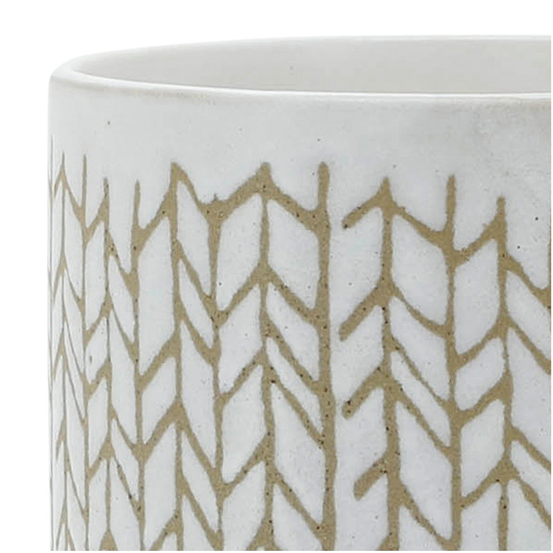 8" CHEVRON PLANTER W/ WOOD STAND, BEIGE