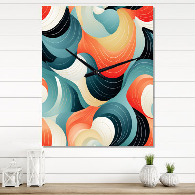 Orange Geometric Ripples Patterns - Abstract Wall Clock