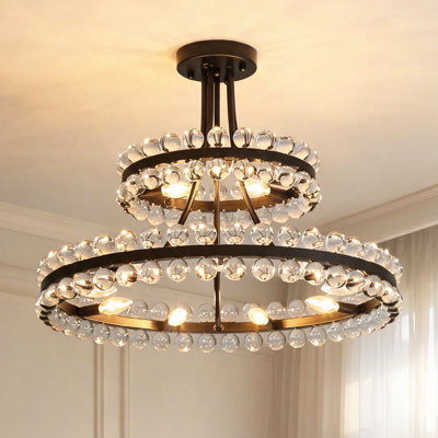 12-Light Round Crystal Tiered Flush Mount Chandelier