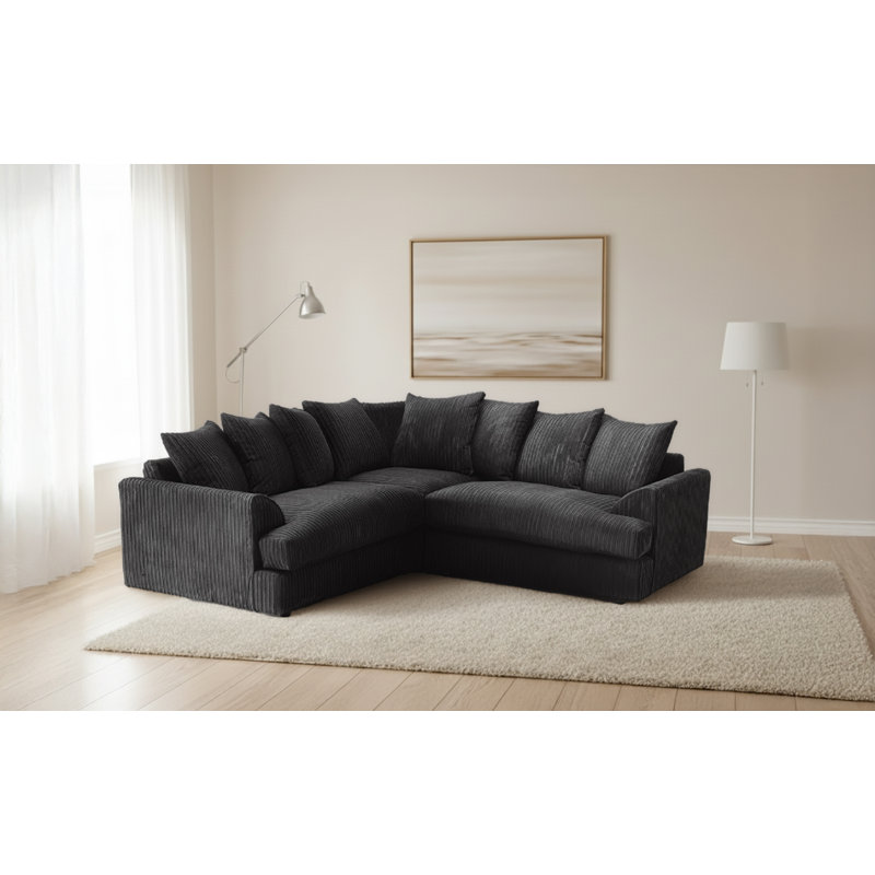 Brogyn 5 Seater Corduroy Corner Sofa , Black