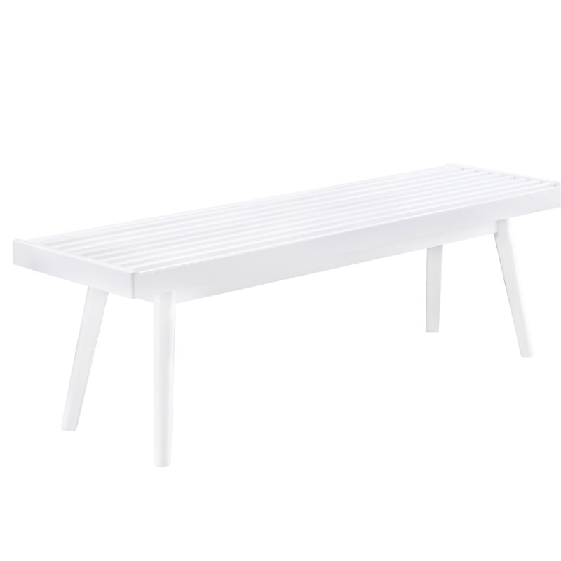Solid Wood Bedroom And Entryway Bench In White With Slatted Top Construction Durability