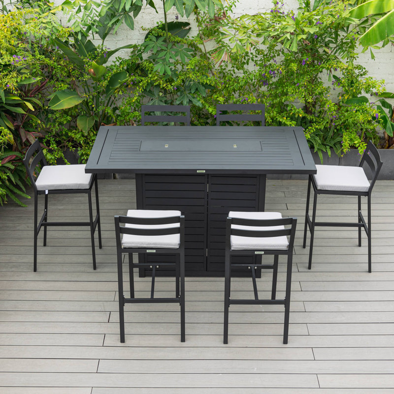 7-Piece Patio Dining Bar Set Aluminum Rectangular Fire Pit Table With Tank Holder And 6 Barstool With Removable Cushions Chelsea Collection