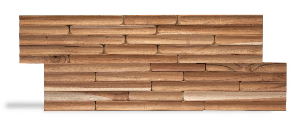 UltraWood Concave Reclaimed Upcycled Solid Teak Wood - 3D Wall Panel Tile Cladding Ceiling 10pcs 1m² - Panel Size 50cm x 20cm