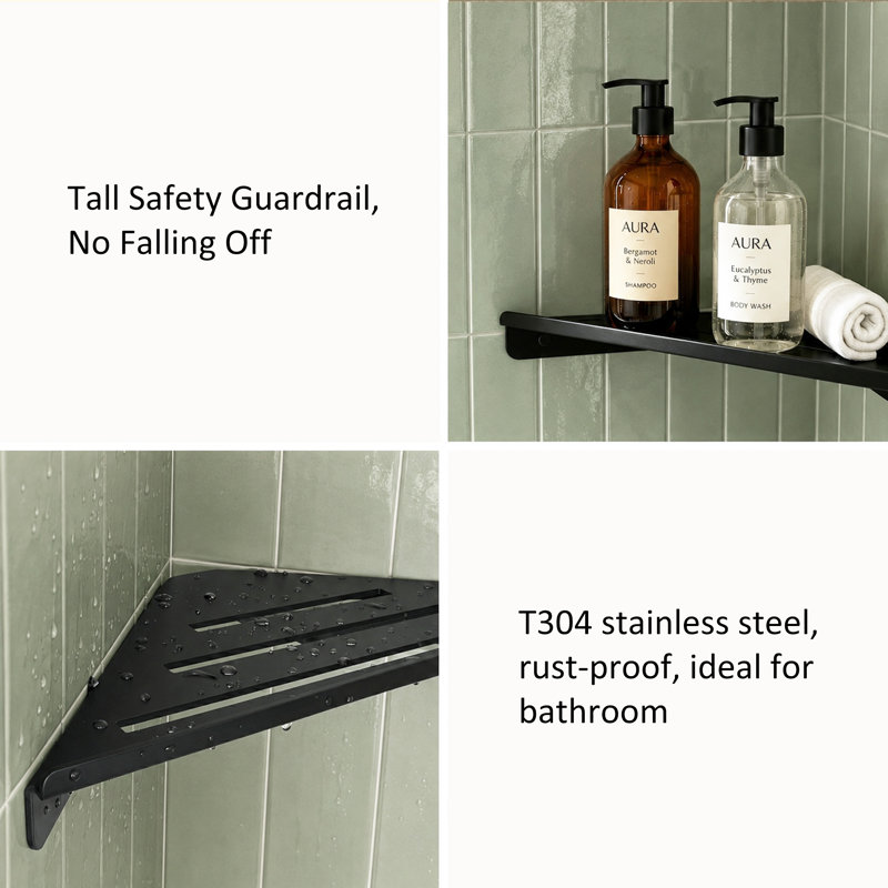 Tablette de douche Melvonia, Noir mat