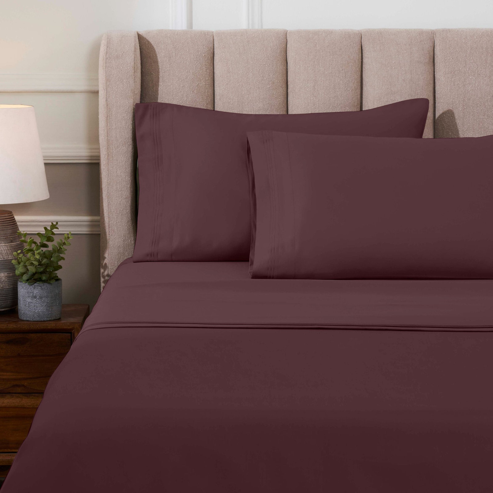 Simba Luxury 1000 Thread Count Egyptian-Quality Cotton Sateen Sheet / Pillowcase Set Collection, Plum