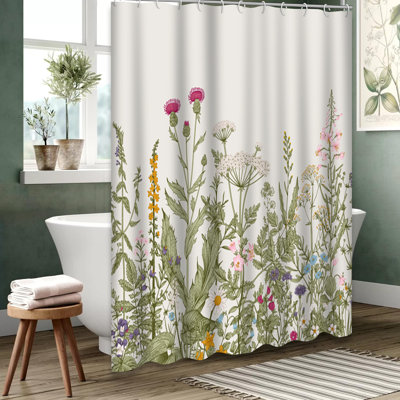 Rideau de douche à motif floral avec 12 crochets