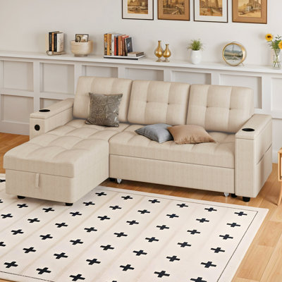 2-In-1 Pull Out Sleeper Sofa L-Shaped Sofa Bed Couch For Living Room