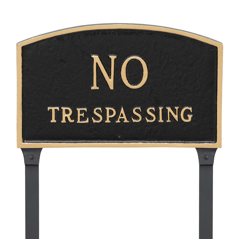 No Trespassing Statement Garden Sign, Black/Gold, 13" H x 21" W x 0.25" D