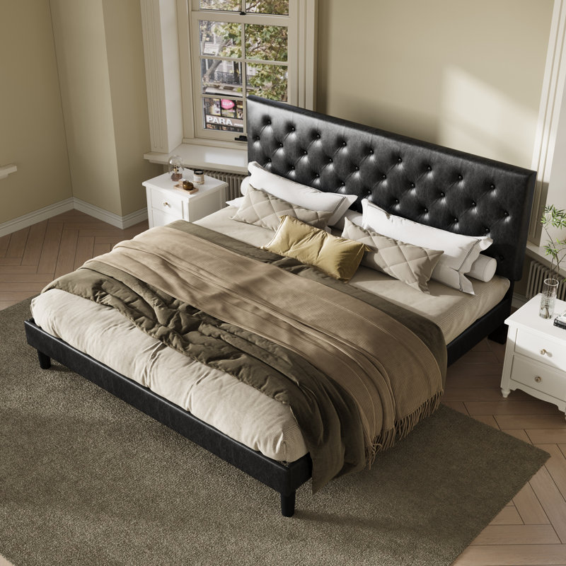 Darrach Upholstered Unfinished Platform Bed, King, Black