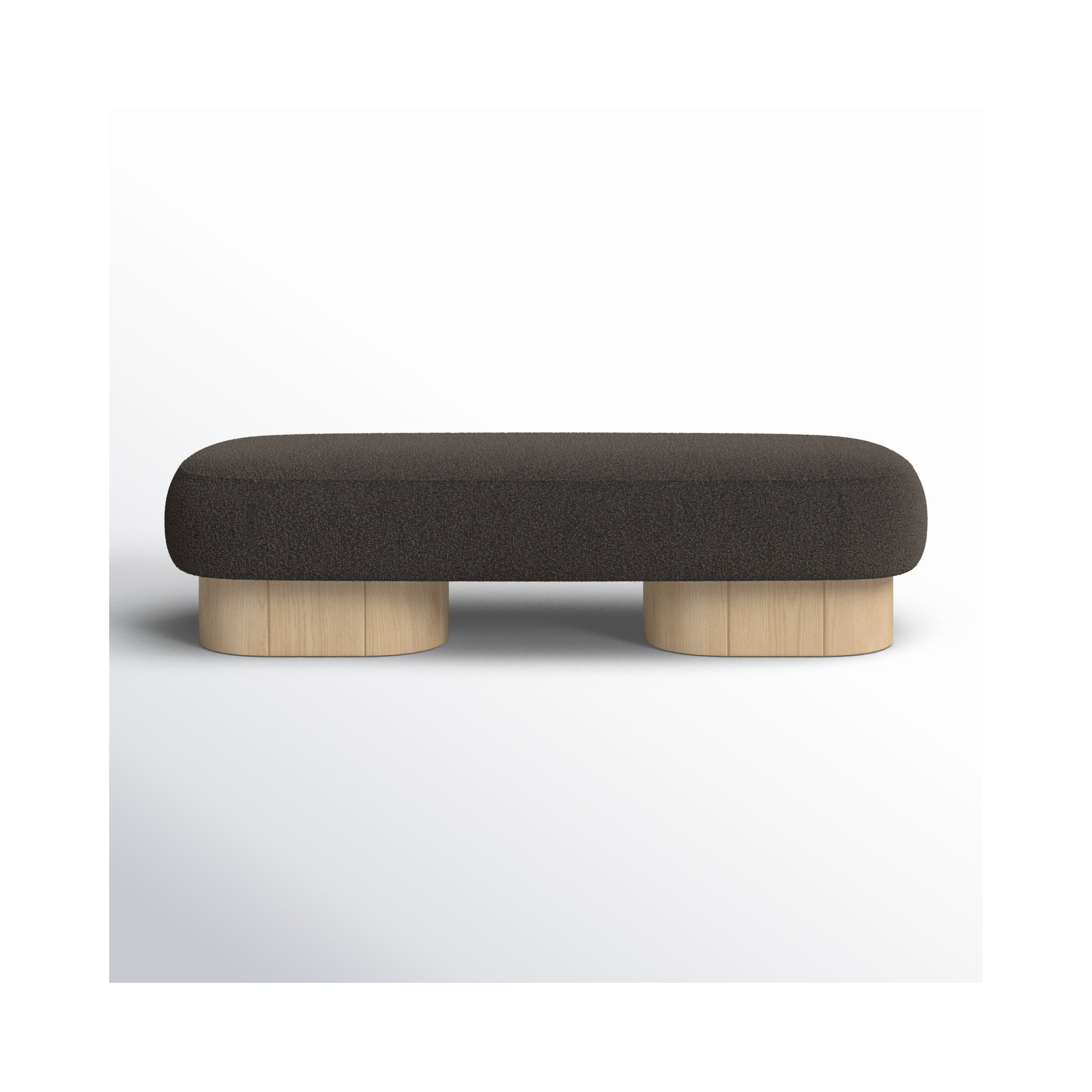 Denyer Boucle Fabric Upholstered Bench, Light Oak, Brown