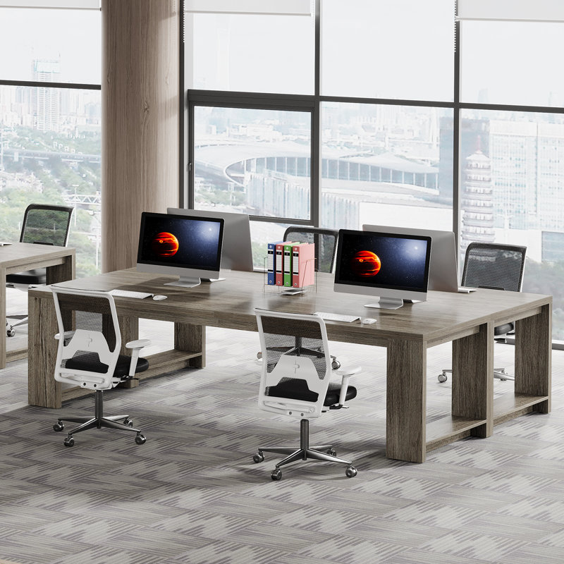 Fredis 86.6" W 2-Person Computer Desk, Gray