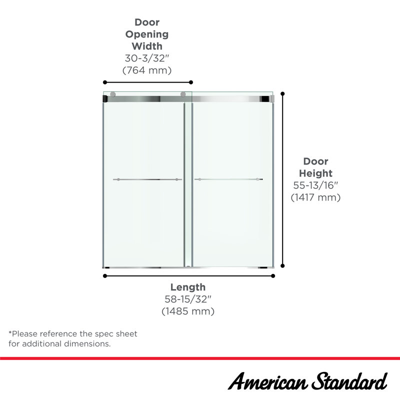 ASPIRATIONS 58.469'' - W x 59.937'' H Door Frameless Tub Door with, Brushed Nickel