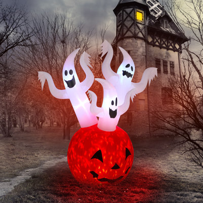 Décoration de fantôme de citrouille gonflable d'Halloween 5,9 pi - lumières DEL intégrées, polyester résistant aux intempéries pour la décoration intérieure / extérieure de jardin, de pelouse, de jardin et de fête des Fêtes