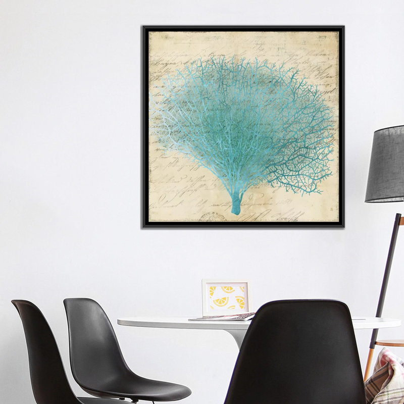 «Blue Coral III», reproduction sur toile, H 26 po x l 26 po x P 1,5 po, Toile avec cadre noir, Pas de tapis