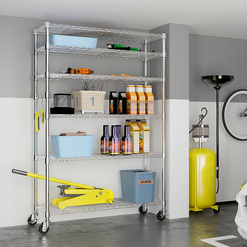 Maxden 46'' W Height Adjustable Shelving Unit with Wheels, Sliver