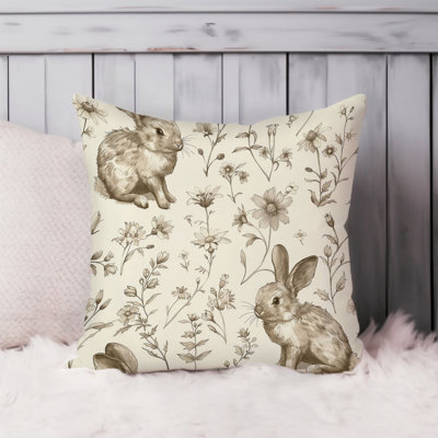 Animals Easter Bunny Rabbits XV Cottage Throw Pillow Cover