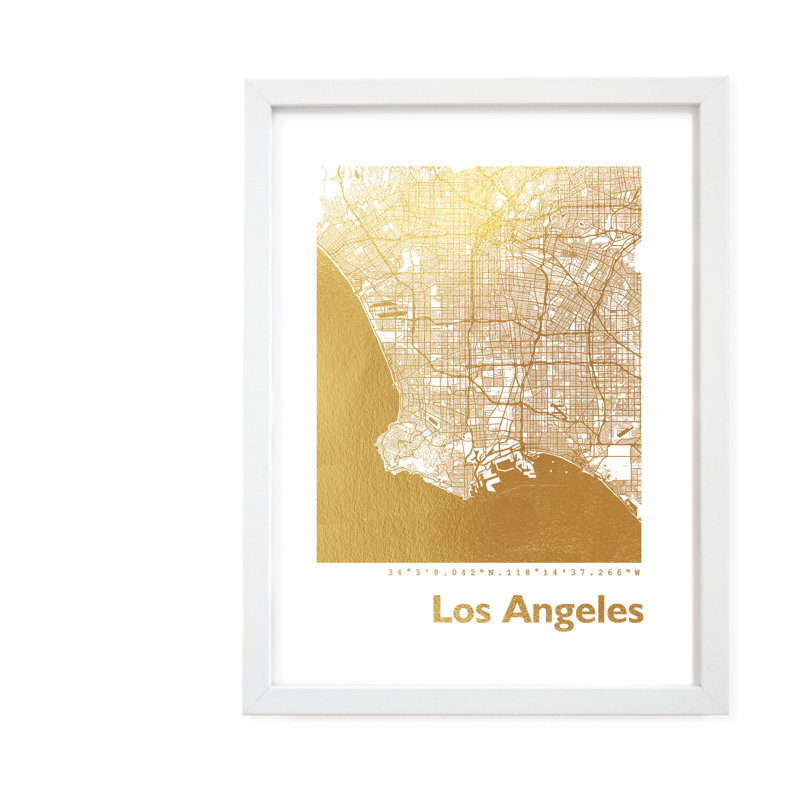 Los Angeles Map - Single Picture Frame Print, 42.5cm H x 32.5cm W x 3.5cm D