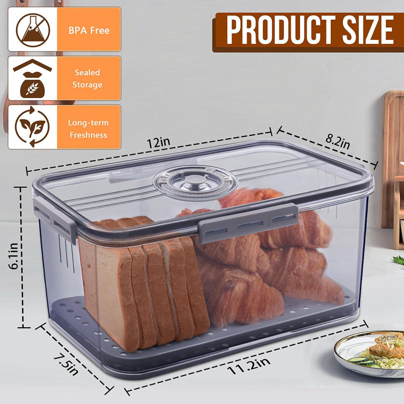 Large Gray Airtight Bread Storage Container with Time Recording Dial