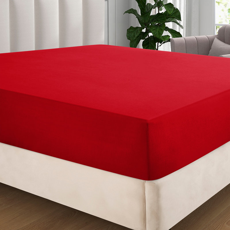 Extra Deep Pocket Microfiber Solid Fitted Sheet, Red, Queen