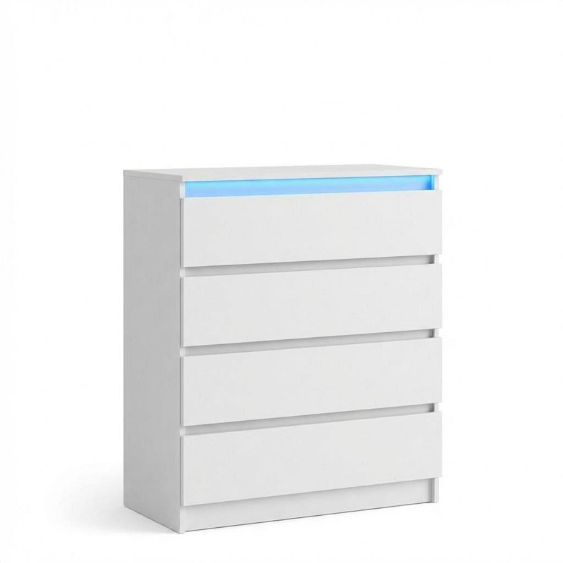 Commode double 4 tiroirs avec prise de courant décorative avec éclairage à DEL et commode blanche moderne avec station de charge