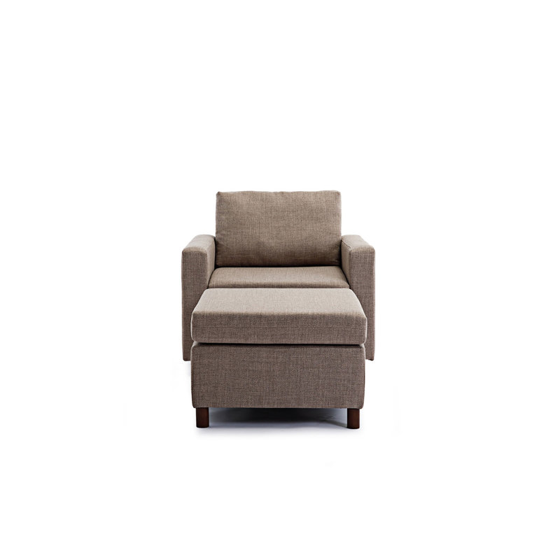 Canapé modulaire à siège simple avec repose-pieds, Lin brun