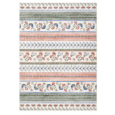 Floral Machine Washable Rug with Rubber Non-Slip Backing for Living Room, Dining Room, Bedroom, Office & Playroom