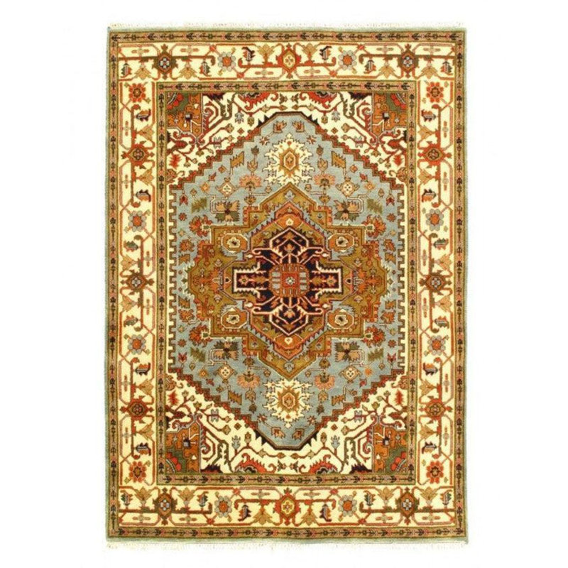 Tapis oriental bleu en laine et en coton fait à la main 6 pi 1 po x 9 pi Oriental
