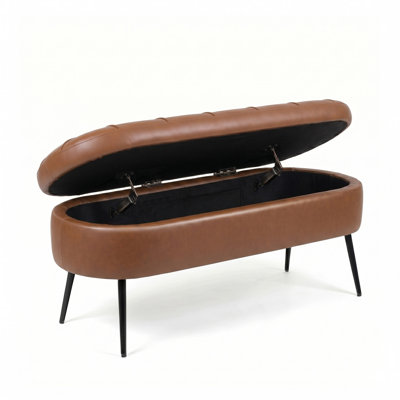 43.7" Mid-Century Modern Faux Leather Bedroom Storage Bench Upholstered Entryway Bench