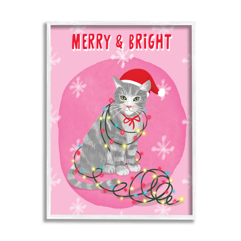 «Merry and Bright Christmas Cat» par Be Ni La - Impression sur bois, H 30 po x l 24 po x P 1,5 po