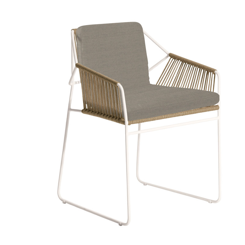 Chaise de patio avec coussin Sandur, Ardoise de Lanten, Corde argile / structure blanche