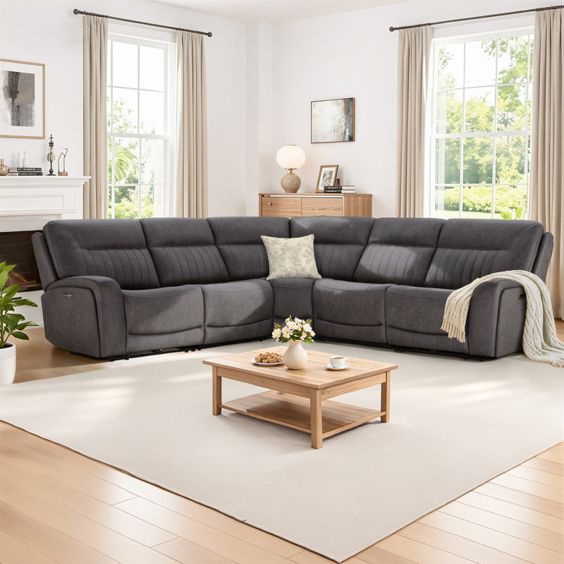 Upholstered Zero Gravity Power Reclining Sectional, Splash  Iron Gray