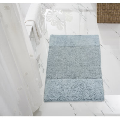 Merkle 100% Cotton Tufted Bath Rug with Non-Slip Backing, Machine Washable, Ultra Soft & Absorbent Solid Bath Mat for Shower, Bathtub, Sink & Vanity Areas, 24" x 40" Rectangle, Blue