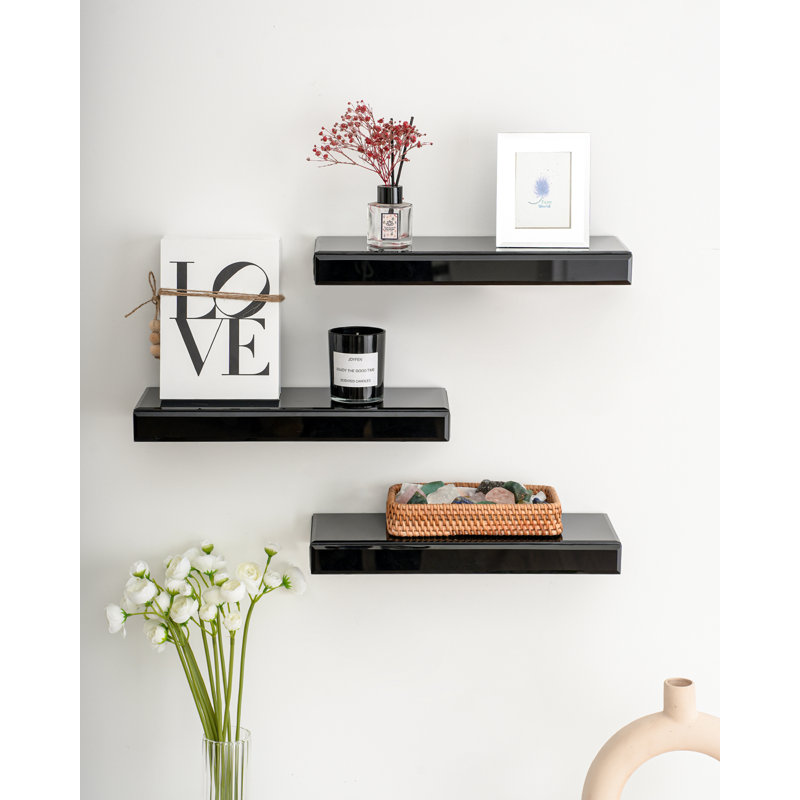 Alison 3 Piece Glass Floating Shelf, Black, 6