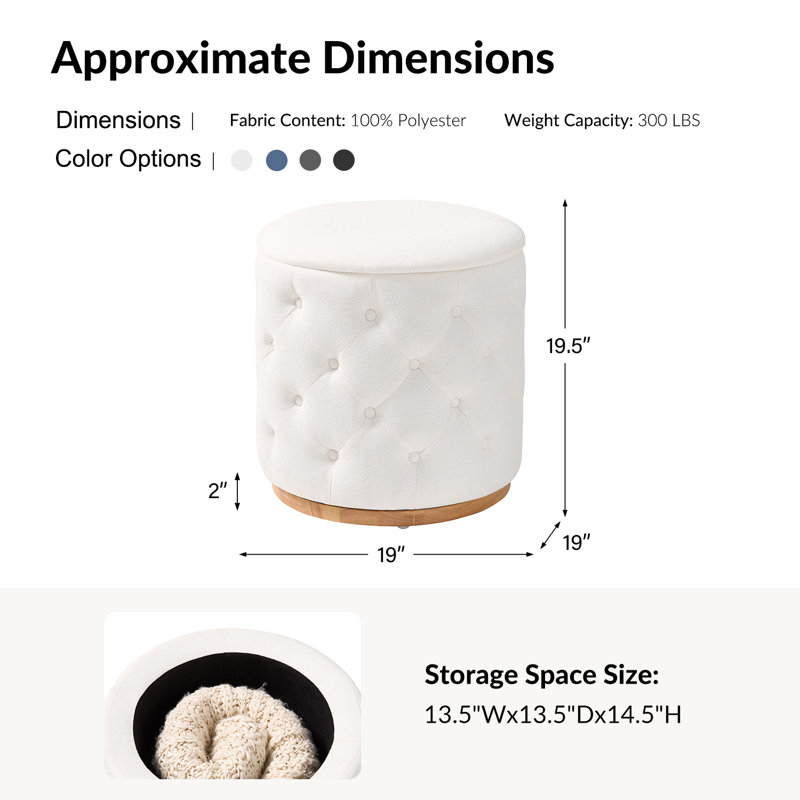 Alycia Modern Storage Ottoman with Solid Wood Base set of 2, White