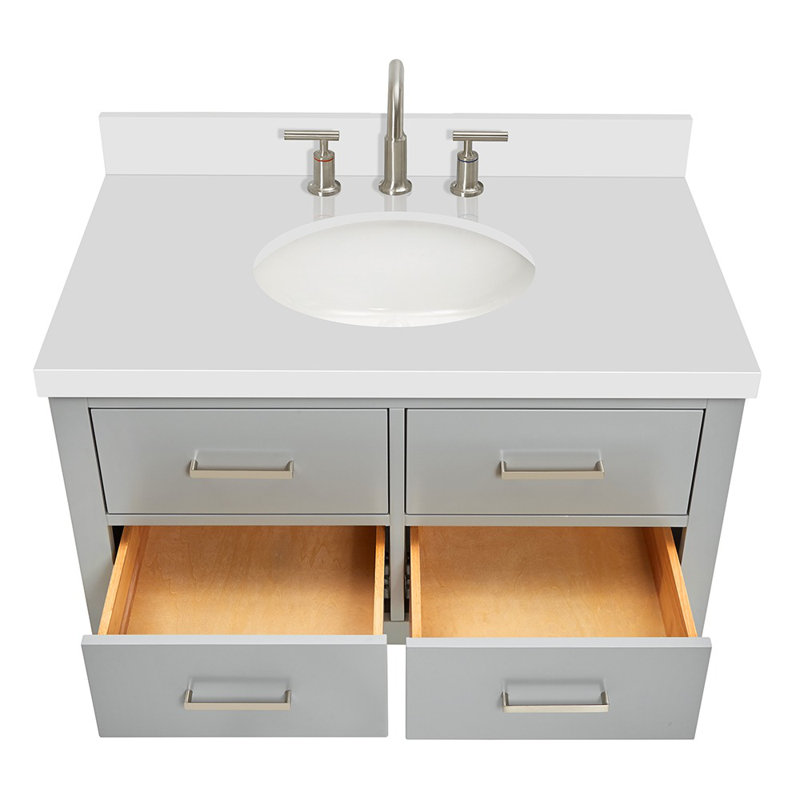 Ensemble de meuble-lavabo mural simple 37 po Macmullin, Gris, Nickel brossé