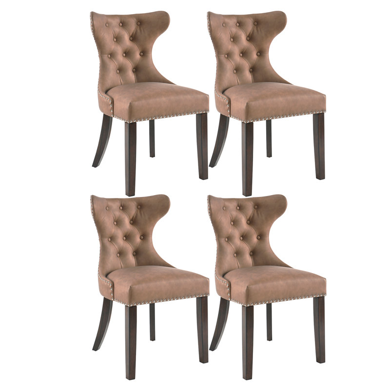 Saphron 19.5'' H Tufted Faux Leather Upholstered Side Chair, Yellowish Brown, 4