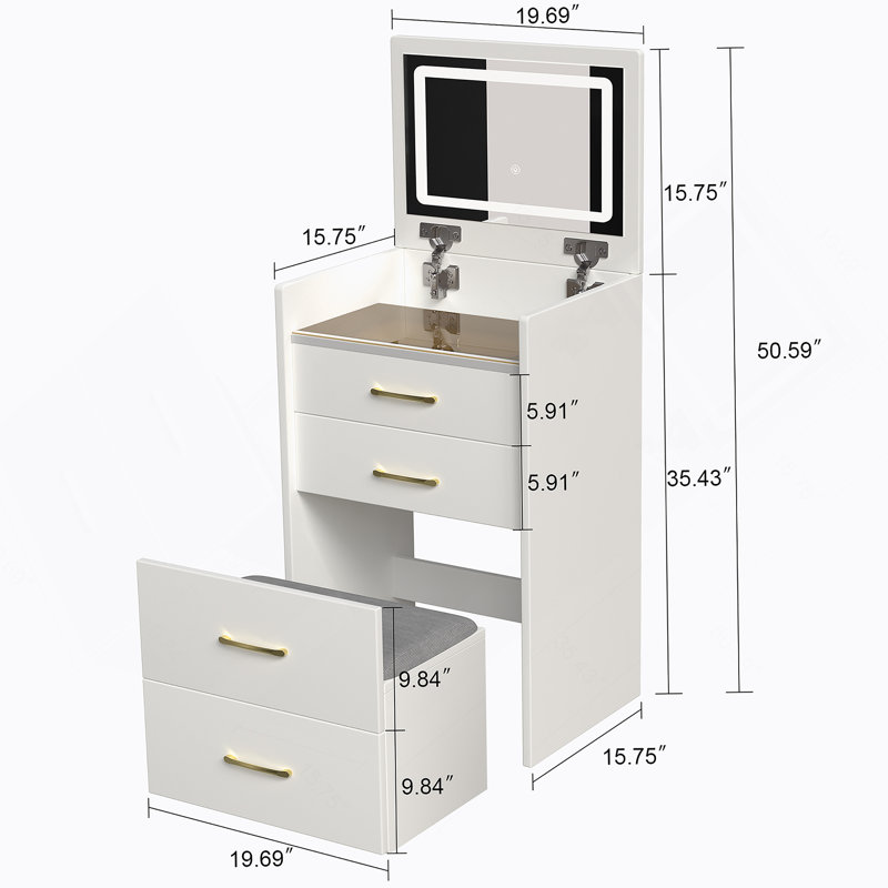 3 in 1 Vanity Desk with open Top Mirror,Small Make Up Vanity Set with Visible Glass Desktop,Makeup Vanity with 3 Drawers