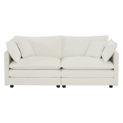Chenille blanche pour le salon - 2 avec 4 coussins revêtus de tissu respirant Structure en bois massif Assise confortable et moderne