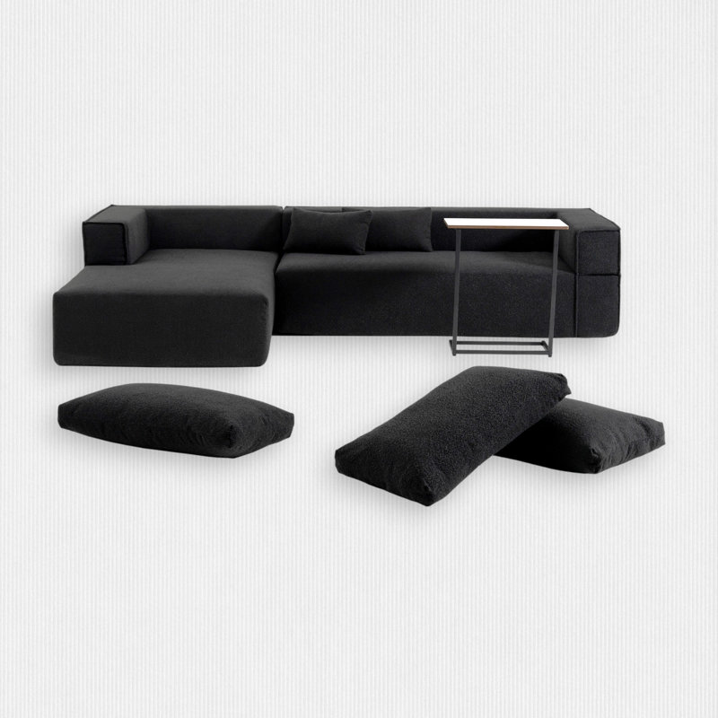 Boneless 112"W 2-Piece Upholstered Sectional, Black Boucle