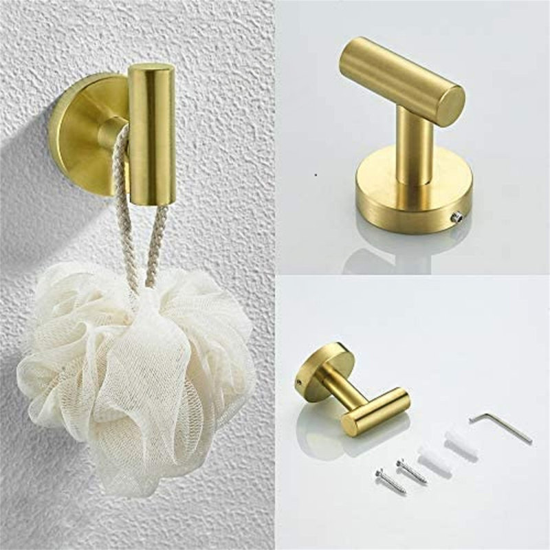 3-Pieces Bathroom Hardware Accessories Set - Towel Bar, Toilet Paper Holder, Robe Towel Hooks, Brushed Gold